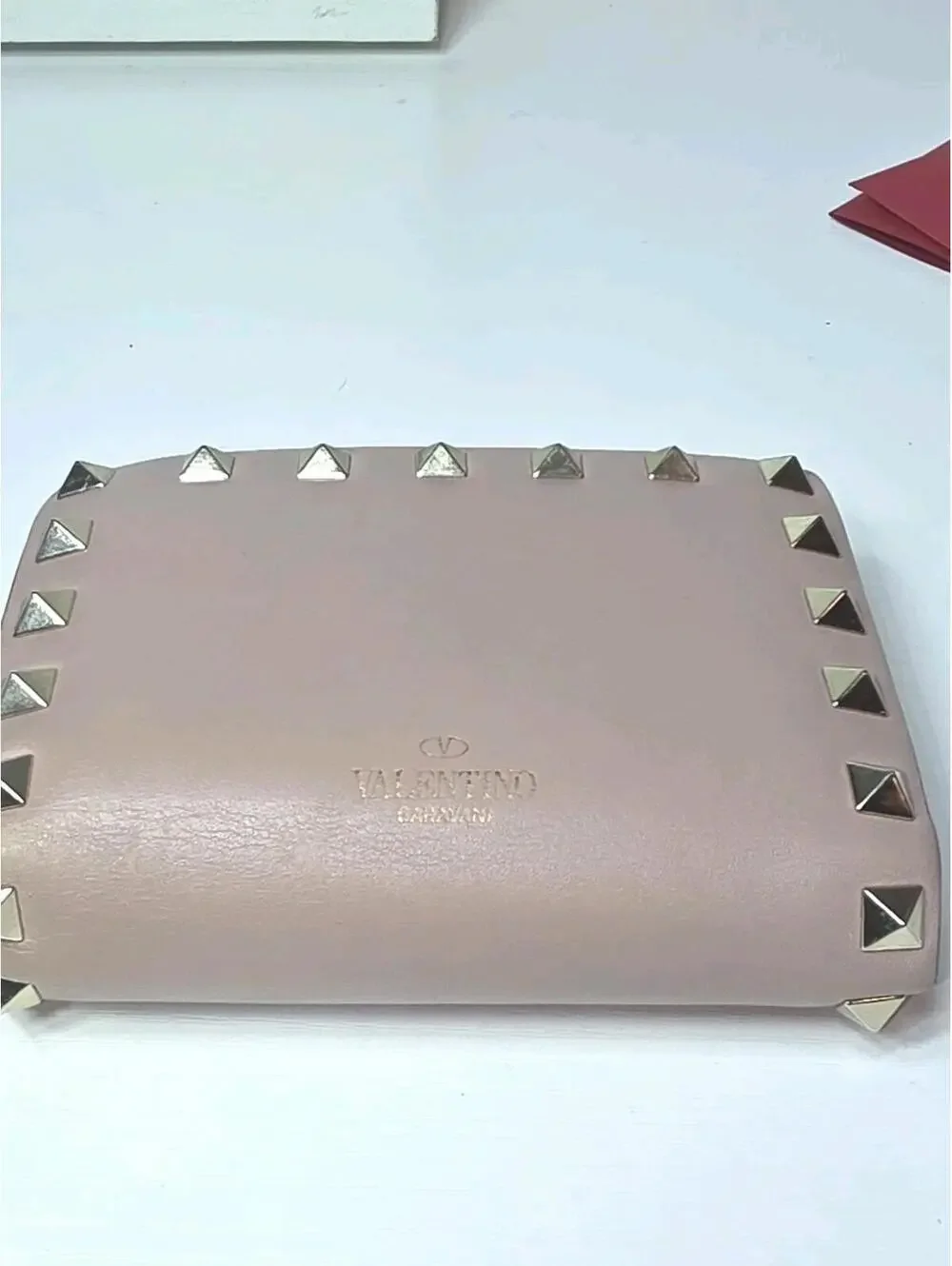 Valentino Garavani Rockstud Bifold Wallet Leather Pink Beige